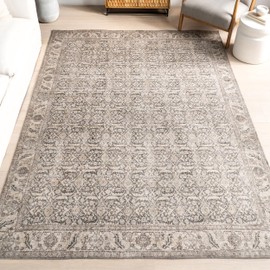 nuLOOM Hillstone Collection 9' x 12' Area Rug, Traditional Vintage Distressed Medallion, Thick and Soft, Durable Non-Shedding Low Pile Poly/Jute Blend, Easy to Clean, Living Room, Bedroom