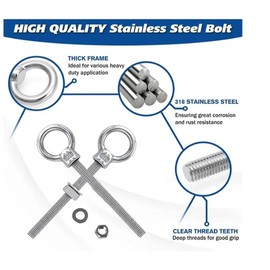 2 Stück ösenschraube mit Unterlegscheiben und Sechskantmuttern, Ringschraube M8 Lang 80 mm, Ringmutter M8, 304 Edelstahl, Augbolzen für Befestigens und Aufhängung, Heimdekorationen, Diy-Projekte