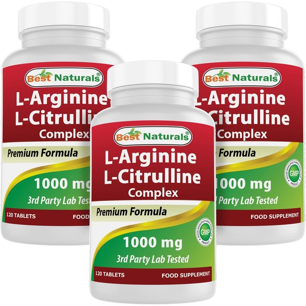 Best Naturals L-Arginine L-Citrulline Complex 1000 mg 120 Tablets (120 Count (Pack of 3))