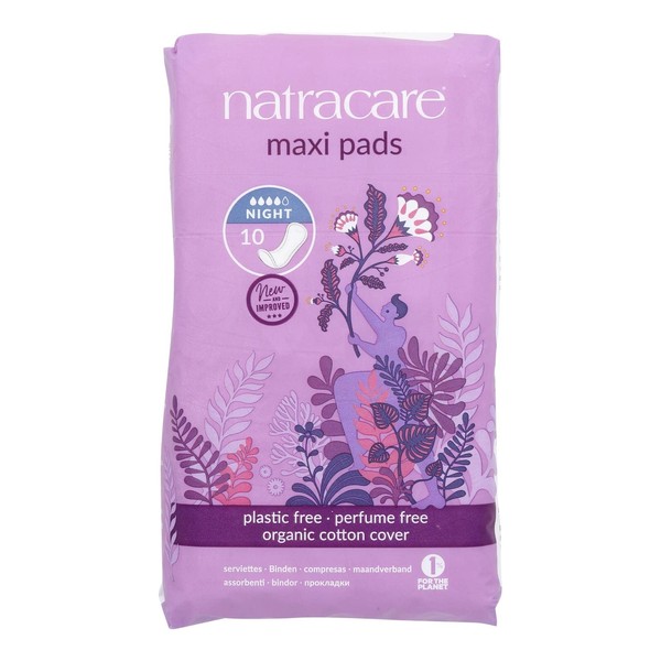 Natracare Night Time Maxi Pads - Organic and Natural - 10 Count - Pack of 3 by NATRACARE