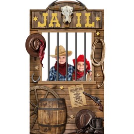 Western Jail Theme Photo Banner Western Party Decoration Cowboy Prison Door Backdrop Photo Prop Large Fabric Jail Photography Background for Indoor Outdoor Birthday Crime Theme Party Supplies(Wood)