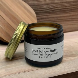 Beef Tallow Balm - 2 oz - Organic Grass Fed and Finished Tallow- Moisturizing Skin Care Peppermint