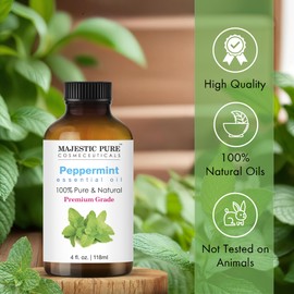 Majestic Pure Peppermint Essential Oil with Glass Dropper - 4 Fl Oz Pack of 2-100% Pure and Natural Peppermint Oil - Premium Grade Essential Oils for Diffuser, Aromatherapy, Soap and Candle Making