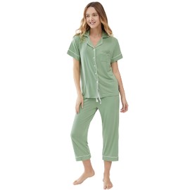 Joyaria Capri Pajamas Set for Women Cooling Summer Pjs Bttton Up Light Sleepwear Moisture Wicking Loungewear Sage Green