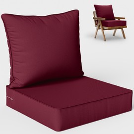 Kimunuk Outdoor Seat Cushion Set 24 L X 24 W X 5 H Inch Waterproof & Fade Resistant Patio Furniture Cushions with Removable Cover with Non-Slip Pads and Straps for Sofa Chairs, Chairs