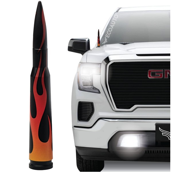 EcoAuto Car Antenna Replacement Fits All Chevy & GMC Truck Model Years - Radio Antenna for Truck Made with Military Grade Aluminum - Anti Chip & Anti Theft Design (Flames)