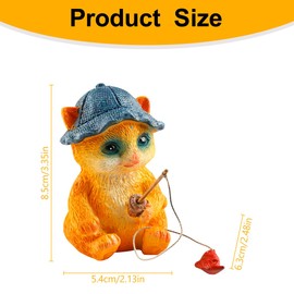 Lotsdonxia Resin Cat Fishing Sculpture Whimsical Garden Ornament for Fish Tanks Gardens Patios Lawn Yard Balcony Porch Outdoor Decoration (Yellow)