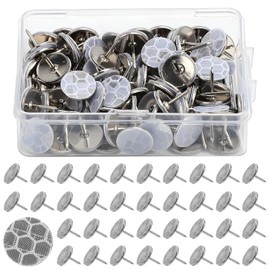 100pcs White Reflective Tacks, Box Package Reflective Trail Marking Tacks Thumb Tacks Glow in The Dark Tacks for Hunting Camping Hiking Markers (Silver)