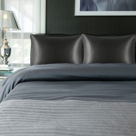 PiccoCasa Satin Pillow Cover, Cool Rayon, Touch Cooling Sensation, Pillow Case with Zipper, Set, Silk-like Soft, Double-sided Pillowcase, Solid, Odor Resistant, 2 Pieces, Black, 20.9 x 29.5 inches (50