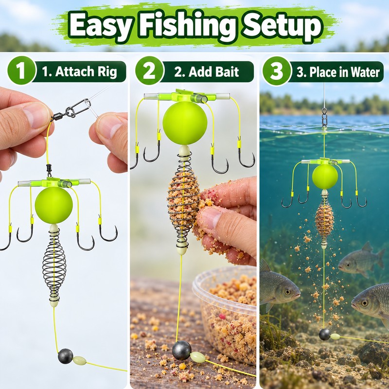 Fishing Bait Cage Hook Rig Set – Carbon Steel Feeder
