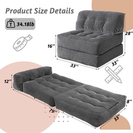 HABUTWAY Folding Sofa Bed,3-in-1 Convertible Sleeper Chair Bed w/Pillow