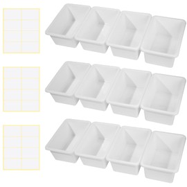 Zonon 12 Pcs Plastic Cubby Storage Bins Classroom Cubby Organization Storage Containers with 1 Pack Self Adhesive Labels Bin for Office Library School Home(White Color)