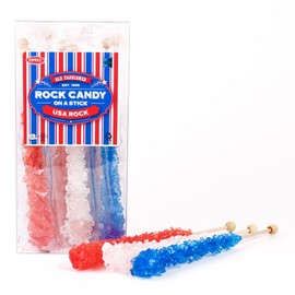 Extra Large Rock Candy Sticks: 12 Red - White - Blue Rock Candy Sticks - USA - Individually Wrapped for Party Favors, Candy Buffet, Showers, Receptions, Old Fashioned Espeez Bulk Candy on a Stick
