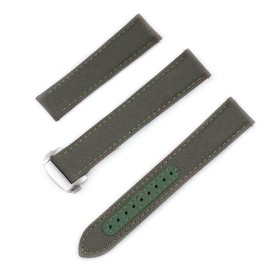 StrapHabit Quick Release Deployant Sailcloth Watch Strap For Large and Small Wrists - Women and Men - Band Nylon Leather Deloyment Recycled 18mm, 19mm, 20mm, 21mm, 22mm (Green/Khaki, 19mm)