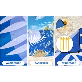 HIHOHO Beach Blanket Waterproof Sandproof Extra Large Beach Mat 79" X 83"/120"x108"for 1-8 Adults Quick Drying Durable Outdoor Picnic Mat for Beach Travel Camping Hiking