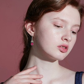 VONALA Celtic Knot Earrings 925 Sterling Silver Simulated Ruby Earrings Red Crystal Leverback Teardrop Earrings July Birthstone Dangle Earrings Irish Jewellery Gift for Women