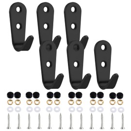 East Leaf Wall Hooks, J-Shape, Small, Set of 6, Stainless Steel, Load Capacity 55.1 lbs (25 kg), Screws Attachment, Black, U-Shaped Metal Fittings, Hanging Storage, Fall Prevention, For Coats, Hats