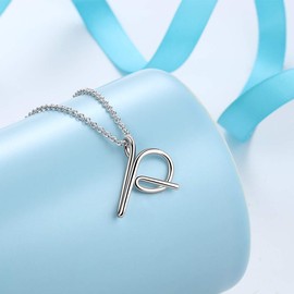 Besilver Capital Cursive Script Initial Letter P Necklace Charm 925 Sterling Silver Alphabet Pendant Women Men Unisex Monogram Name Bridesmaid Birthday Gift FP0024P