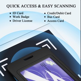 Larpur Pack of 4 Vertical ID Badge Holders Hard Plastic Card Cases with Clear ID Window for School, Office, Factory, Black