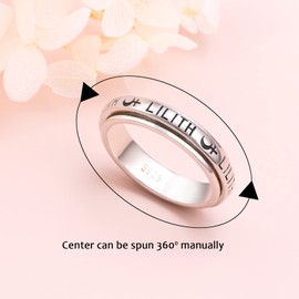 DAOCHONG Sigil of Lilith Anxiety Relieve Spinner Rings S925 Sterling Silver Sigil of Lilith Spinner Fidget Anxiety Worry Relieving Boredom Autism ADHD Statement Ring for Women