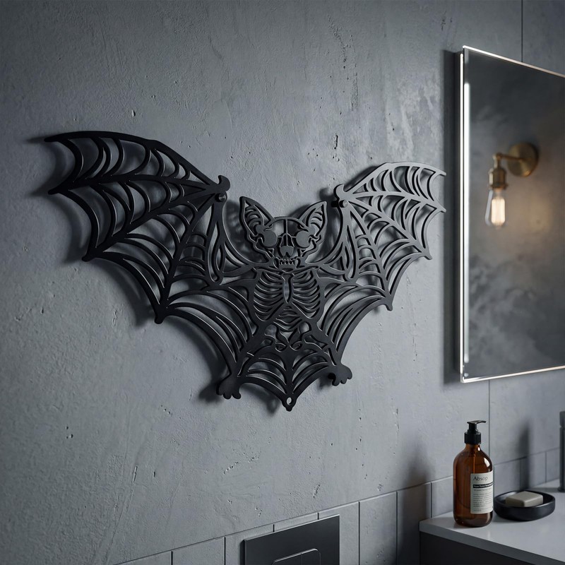 Frienda Halloween Gothic Wall Decor Metal Bat Skeleton, 11.8x6.9''