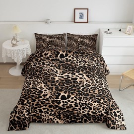Leopard Comforter Set,Twin Size Brown Quilt Set,Animal Cheetah Bedding Comforters 2pcs for Kids Teens Room Decor,Modern Luxury Soft Breathable Duvet Set with 1 Pillowcase