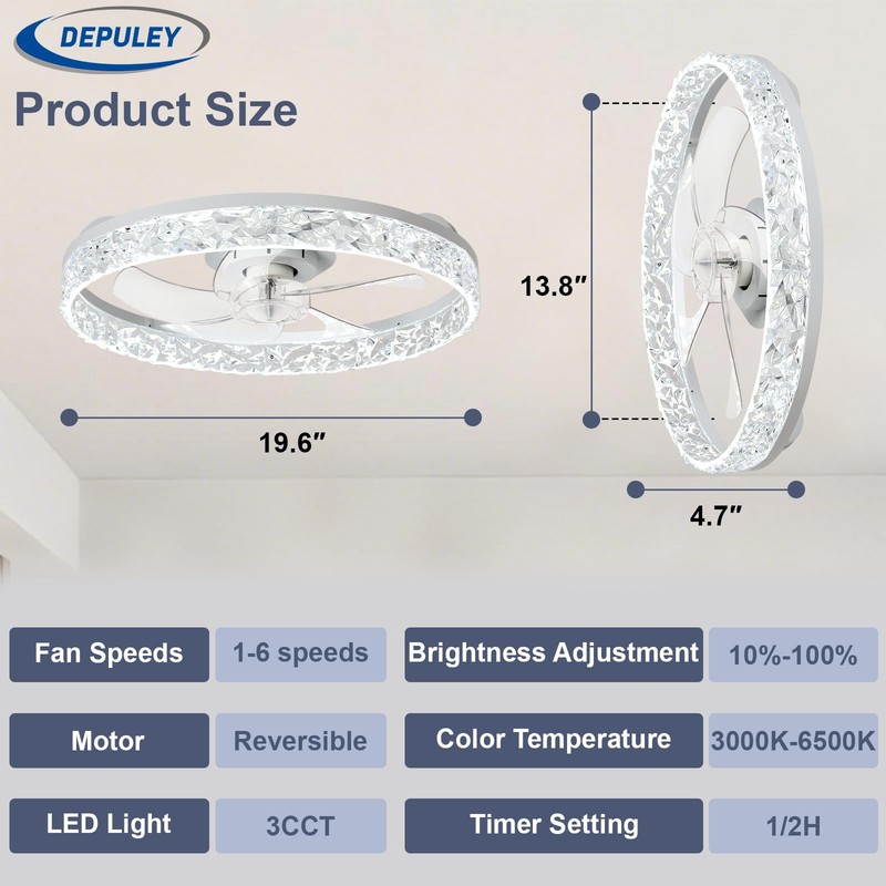 Depuley Ceiling Fans with Lights and Remote: 20" Modern Low