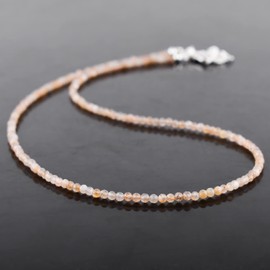 Natural Golden Moonstone Gemstone Full Beaded Choker Necklace, Energy Healing Crystals, Silver Plated Chain, Gift for Women, Birthday, Gemstones Jewelry, Statement Necklace 18 inch