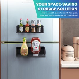 CherHome Magnetic Spice Rack for Refrigerator,2 Pack Magnetic Spice Rack for Kitchen Organization，Magnetic Spice Shelf Rack Organizer for Side of Refrigerator Fridge，Kitchen Storage Organizer,Black