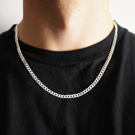 Meeran 5mm Cuban Link Chain for Men, 925 Sterling Silver Necklace, Silver Chain for Men, Jewelry Women