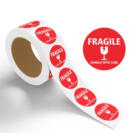 StickerJet Fragile Stickers Roll – (500pcs, 1x1) High-Visibility Handle with Care Labels, Strong Adhesive Paper Decals for Shipping, Packaging, and Protection – Made in USA