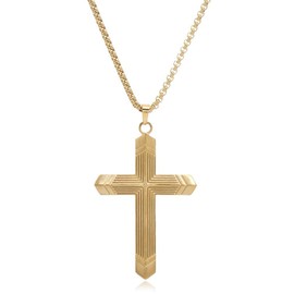 ALRNBY Mens Cross Necklace Gold Cross Pendant Necklace Stainless Steel Chain Non Tarnish Necklace Simple Trendy Jewelry Gifts