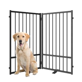 SNUOWU Full Metal Freestanding Dog Gate with Door, 36''Height Foldable Pet Dog Fence for Indoor & Outdoor, 2 Panels Extra Wide Free Standing TallDog Gates for Doorways,House,Stairs,Porch,Deck,Yard
