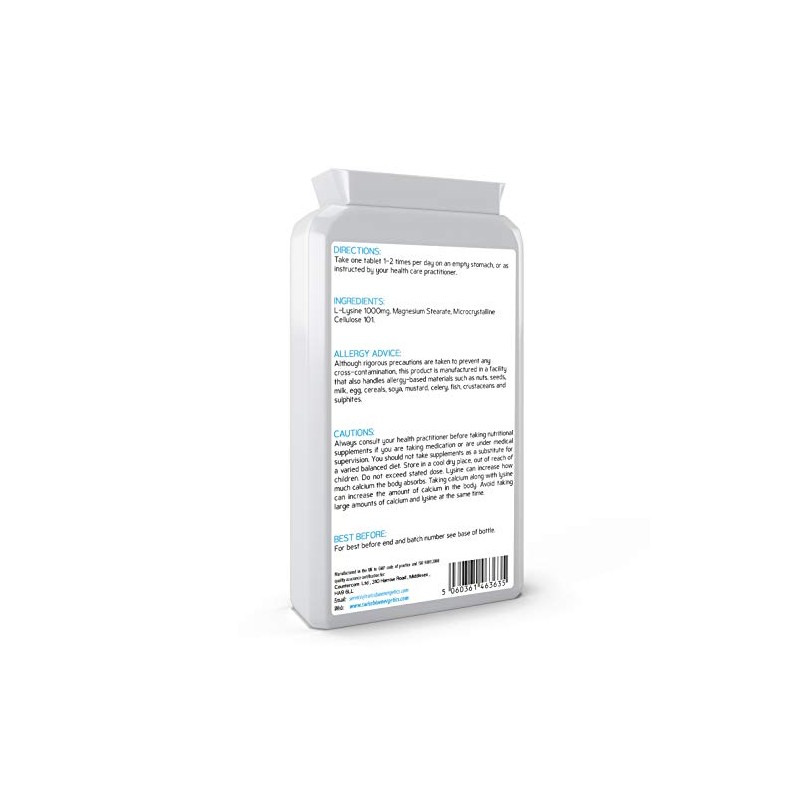 L-Lysine Tablets 1,000mg 90 Tablets - High Strength Essential Amino