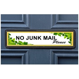 (6 DESIGNS) No Junk Mail Sign sticker for Letterbox Leaflet Flyers Menus Door Sticker for Home Office Shop (Green Leaves No Junk Mail sticker)