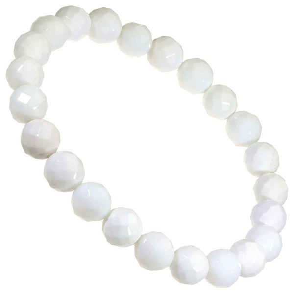 Shinjuku Gin no Kura White Onyx Cut Bracelet, 0.3 inches (8 mm), 6.7 - 7.3 inches (17 - 18.5 cm), M - LL Size, Onyx Natural Stone, Power Stone, Agate, White, Approx. 7.3 inches (18.5 cm) / Men's L /