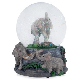 Elanze Designs Elephant Pride Family 100MM Sturdy Wind Up Musical Glitter Water Snow Globe Magical Tabletop Dresser Nightstand Figurine Decoration Plays Tune Born Free