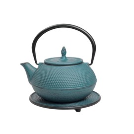 Frieling Arare Cast Iron Teapot with Stainless Steel Infuser - Teal, 40 Oz Cast Iron Tea Kettle with Infuser