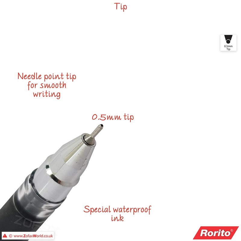 rorito 5 x 0.5mm Flymax BLACK Gel Pens Waterproof Ink