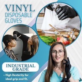 Abnili Disposable Gloves, Black Vinyl Gloves, 4.5Mil, Large Gloves 100, Gloves Disposable Latex Free, Powder Free, Cleaning Gloves, Food Safe