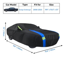 Avecrew Dodge Challenger Car Cover Waterproof All Weather for Automobiles, Outdoor Full Exterior Covers Fit 2008-2023 Dodge Challenger with Windproof Strap and Driver Door Zipper
