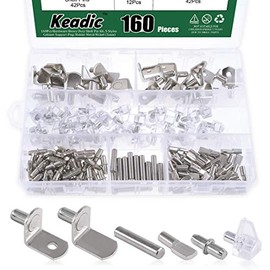 Keadic 160Pcs Hardware Heavy Duty Shelf Pin Kit, 5 Styles Cabinet Support Pegs Holder Metal Nickel (5mm & 6mm))