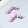 24Pcs Purple Glitter French Tips Press on Nails Glossy Medium