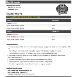 Front Wheel Bearing Hub Assembly - Compatible with 2005-2018 Toyota Tacoma