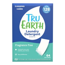 Tru Earth Compact Dry Laundry Detergent - Up to 128 Loads (64 Sheets) - Paraben-Free - Original Eco-Strip Liquidless Detergent, Travel | Packaging May Vary