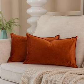 JUSPURBET Burnt Orange Decorative Velvet Throw Pillow Covers 16x24 inch Set of 2,Broadside Soft Cushion Case with Invisible Zipper for Sofa Couch Bed