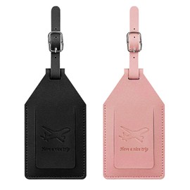NebulaGlam Pack of 2 Suitcase Tags, Suitcase, Luggage Tag Made of PU Leather with AirTag Protective Case, Luggage Tag with Address Label, Privacy Protection (Black + Pink)
