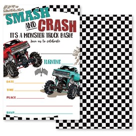 Grace Yonks Smash And Crash Invitation, Truck Birthday Invites, 20 Invitations and Envelopes, Birthday party Invitations, Birthday Party Supplies.(090)