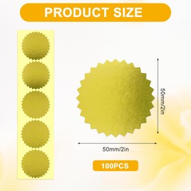 100Pcs 2Inch Round Gold Foil Blank Embossing Serrated Edge Certificate Seals Stickers Self-Adhesive Seal Labels for Package Envelope Awards