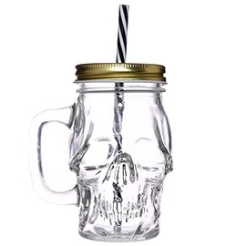 EliteKoopers Fun Skull Shaped Glass Drinking Jar with Straw For Kids Juice Glass